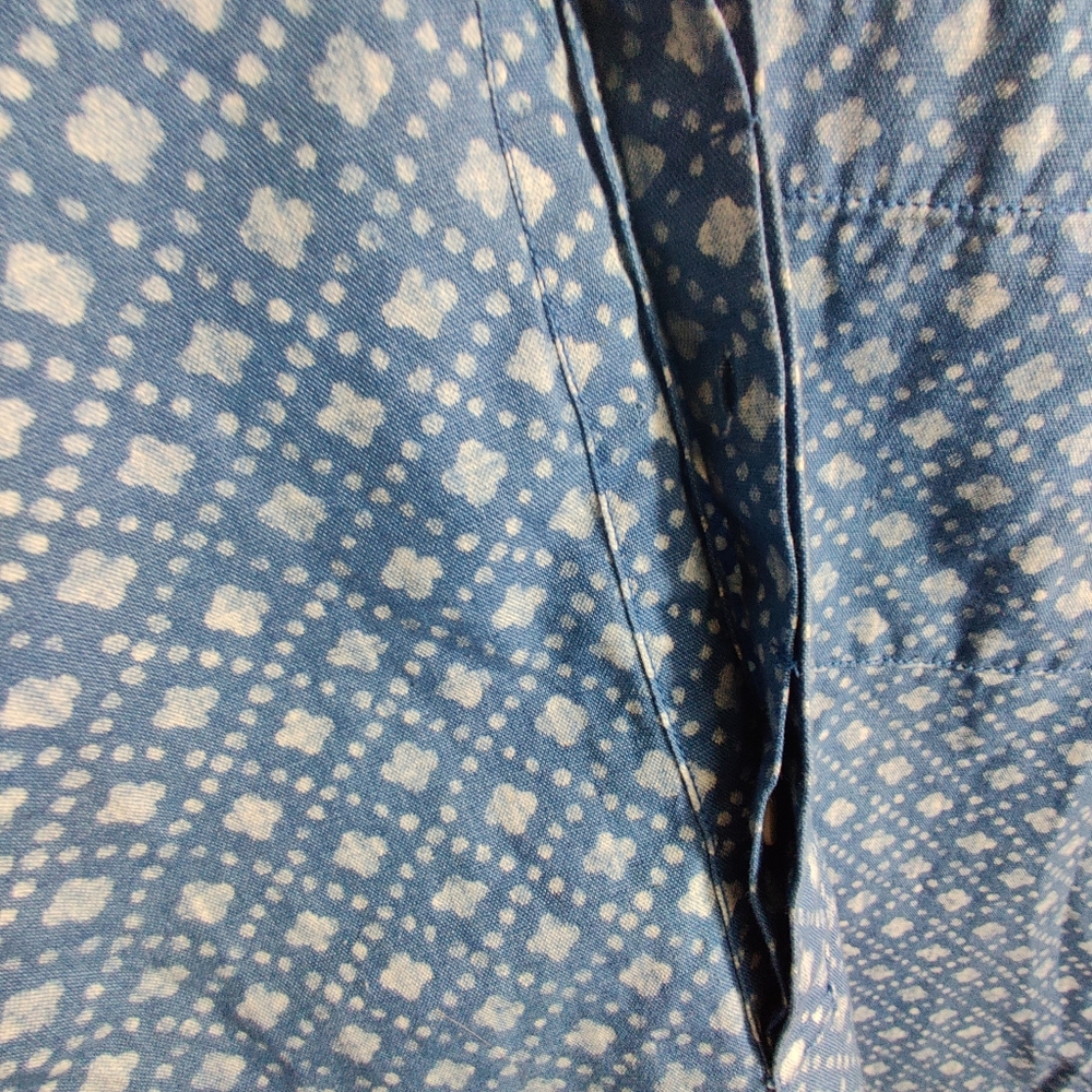 MADEWELL Blue & White Long Sleeve Diamond Print Thick Denim Blouse Shirt S - Picture 12 of 12